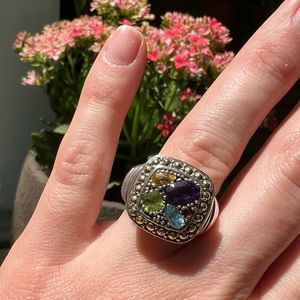 Effy 925 Sterling Silver & 18K Gold Accent Multi Gemstone Ring, 1.54 TCW